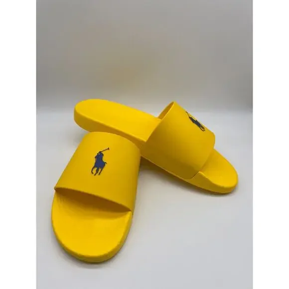 Polo Ralph Lauren Signature Pony Slide Yellow Blue Man's Size 14M NEW - Picture 2 of 12